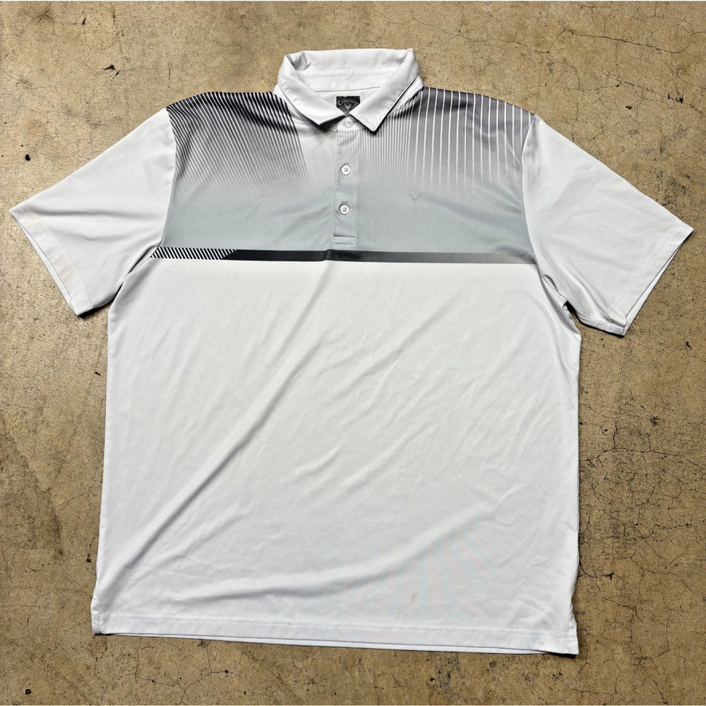 Callaway Golf Men's White Shirt Striped Short Sleeve Collared Pullover Size XL